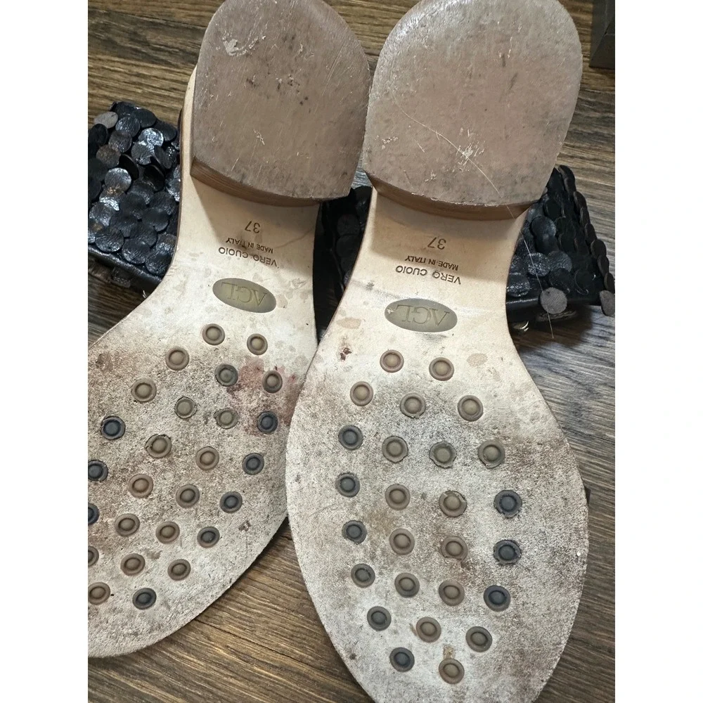 AGL Attilio Giusti Leombruni Black Ankle Strap Studded Sandals Size 37